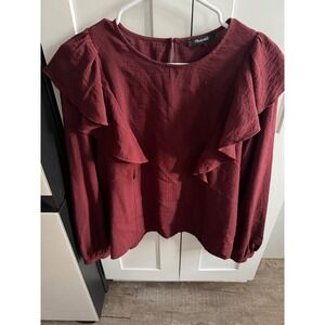 Madewell Womens Ruffle Long Sleeve Blouse Burgundy Wine Textured Top Size‎ Large